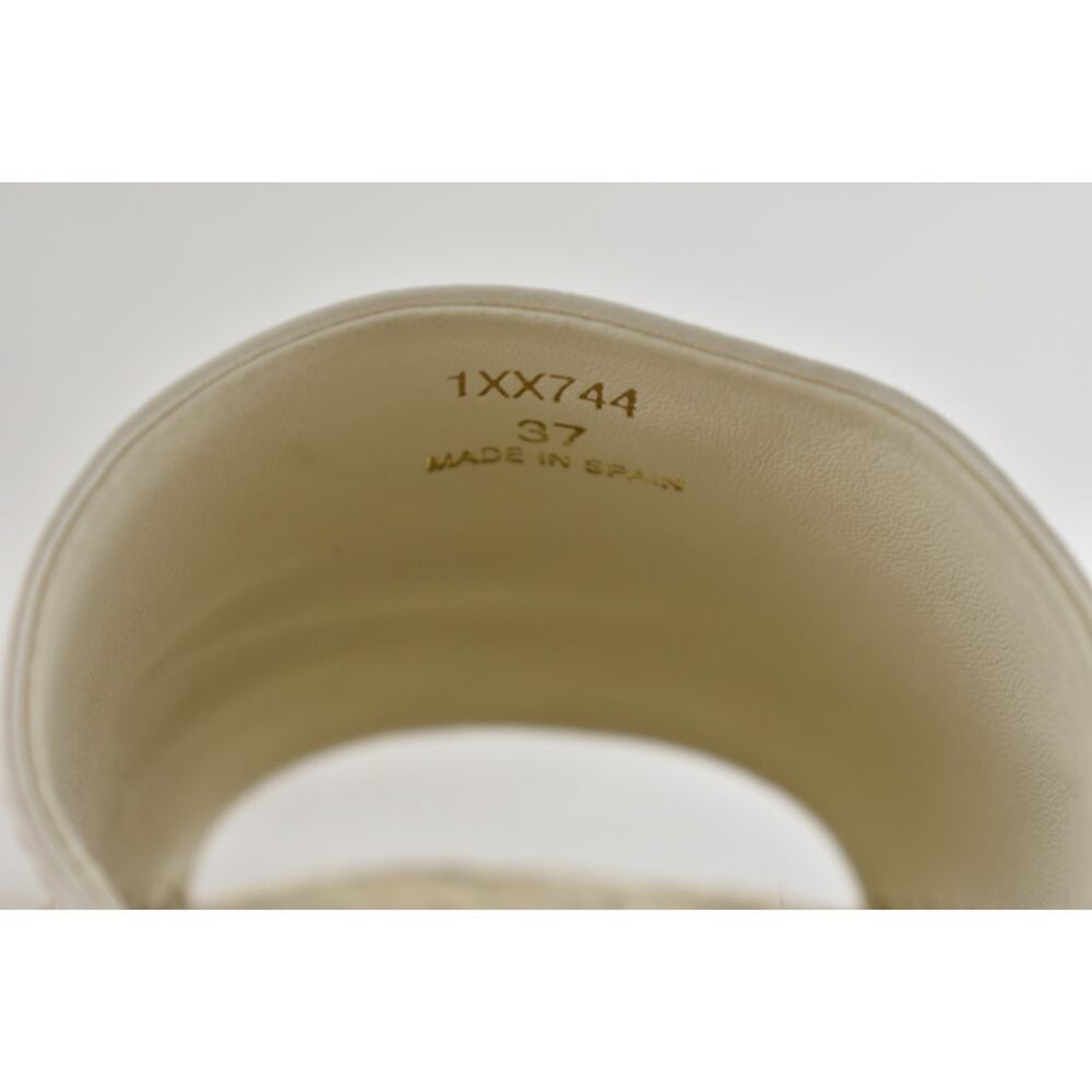 Prada Gold Triangle Logo Avorio White Leather Espadrille Slide Sandal Flat 37 - Picture 16 of 16